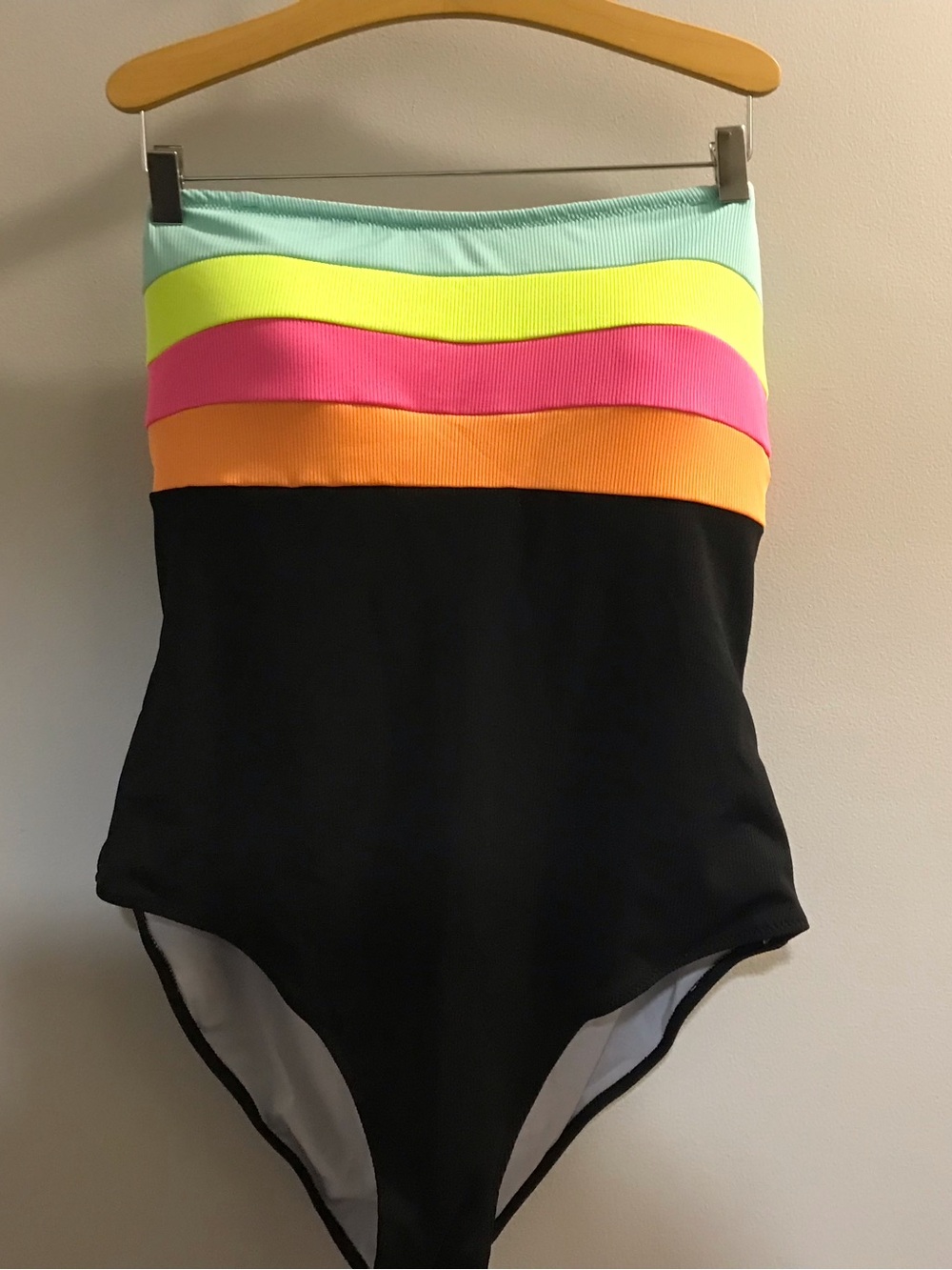 Black One-Piece Swimsuit with Neon Colorblock Bands